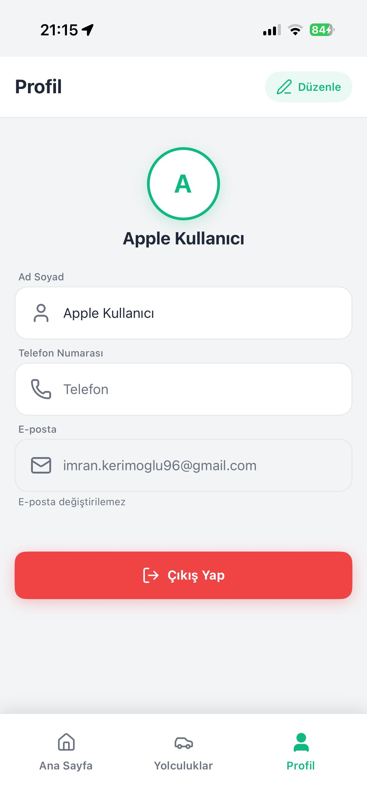 Kullanıcı Profili Ekranı